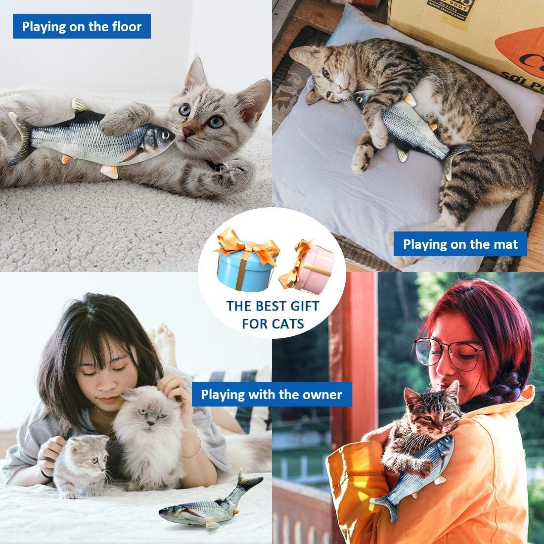 Floppy Fish Dog Toy,Fish Toy,Interactive Cat Toys for Indoor Cats USB Charging,Cat Chew Toy Can Kick and Chew,Kitten Teething Catnip Toys.